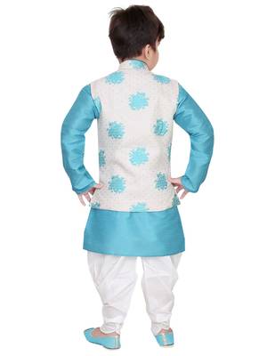 Blue plain cotton silk boys-kurta-pyjama 2