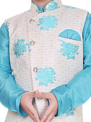 Blue plain cotton silk boys-kurta-pyjama 4