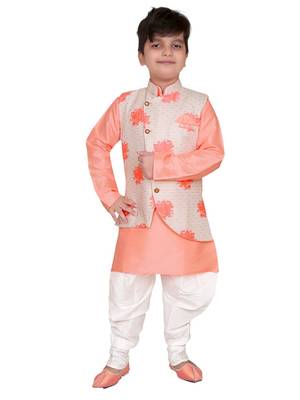 Orange plain cotton silk boys-kurta-pyjama 1
