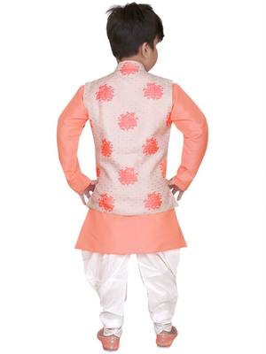 Orange plain cotton silk boys-kurta-pyjama 2