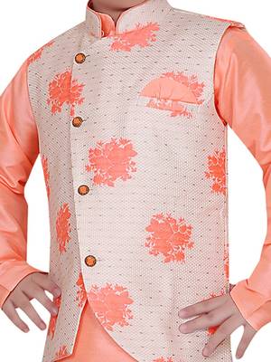 Orange plain cotton silk boys-kurta-pyjama 4