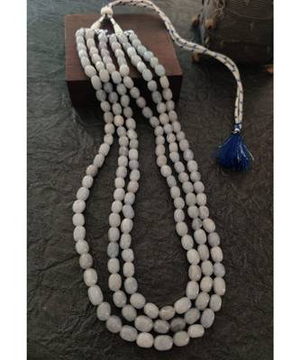 Three Line White Beaded Necklace Set 1