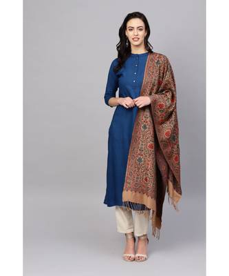 Indo Era Beige Pashmina Silk Woven Dupatta 1