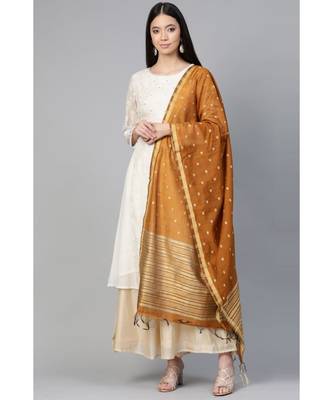 Indo Era Brown Art Silk Woven Dupatta 1