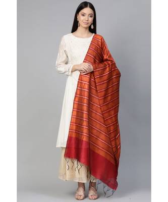 Indo Era Orange Art Silk Woven Dupatta 1