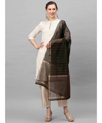 Indo Era Green Art Silk Woven Dupatta 1