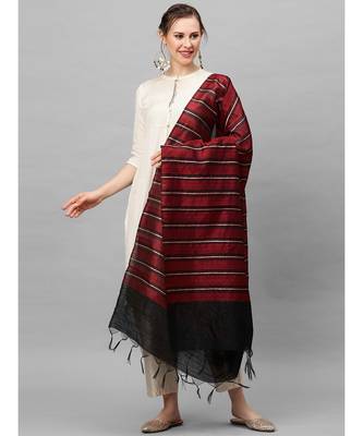 Indo Era Black Art Silk Woven Dupatta 1