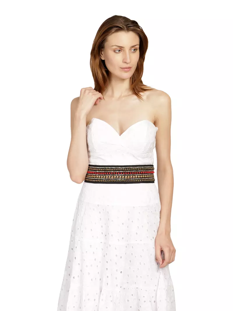 Anekaant Black & Multi Striped Embellished Canvas Belt
