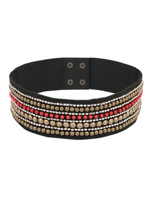 Anekaant Black & Multi Striped Embellished Canvas Belt 3