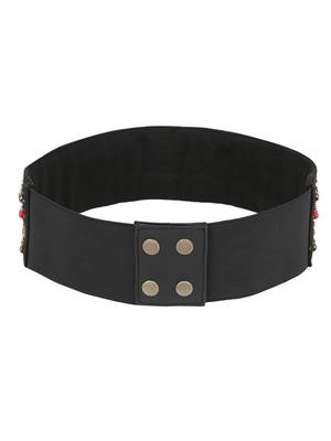Anekaant Black & Multi Striped Embellished Canvas Belt 4