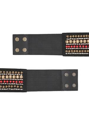 Anekaant Black & Multi Striped Embellished Canvas Belt 5