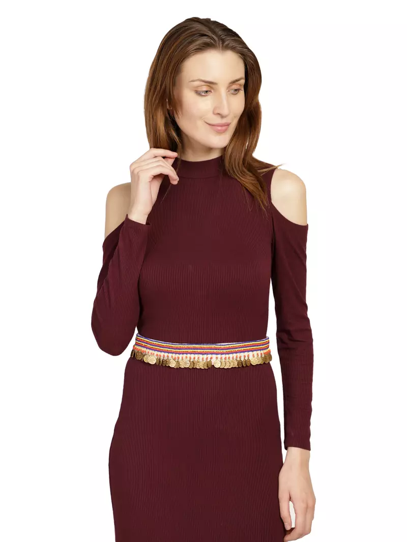 Anekaant Natural & Multi Coin Embellished Canvas Belt