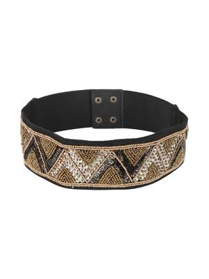 Black & Gold Embellished Canvas Belt 3