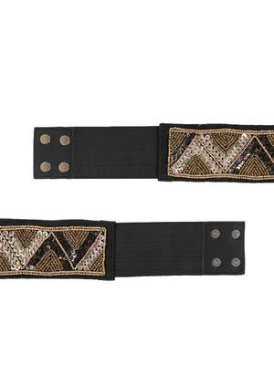 Black & Gold Embellished Canvas Belt 5