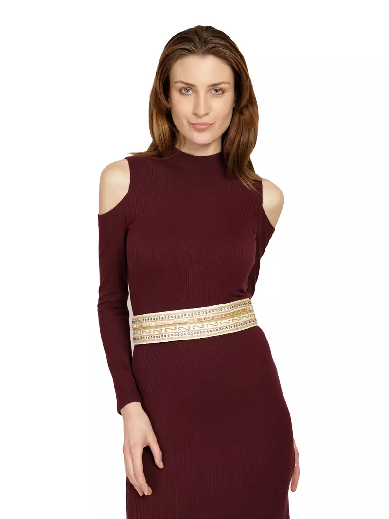 Anekaant Nude & Gold Embellished Belt