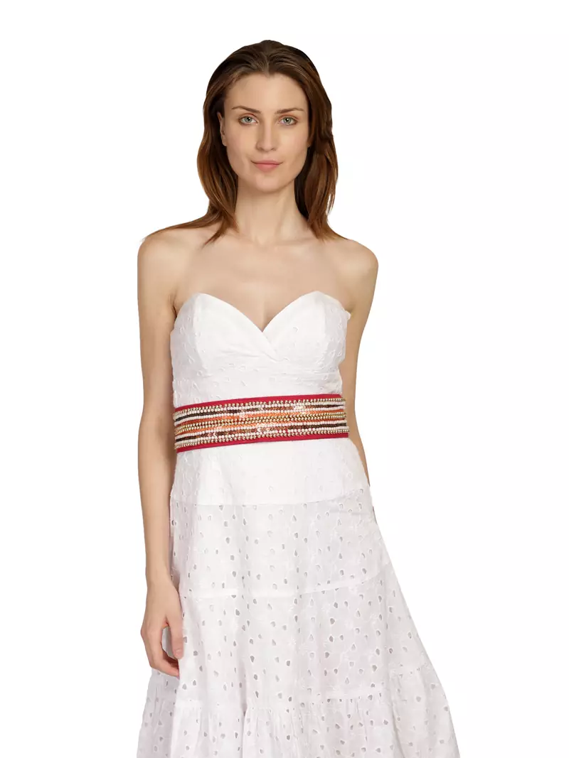 Anekaant Pink & Multi Striped Embellished Canvas Belt