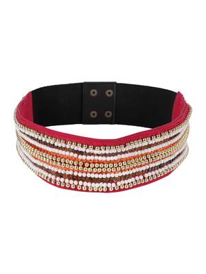 Pink & Multi Striped Embellished Canvas Belt 3