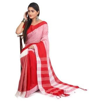 Multicolor plain cotton saree  3