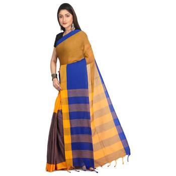 Multicolor plain cotton saree  1
