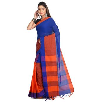 Multicolor plain cotton saree  1