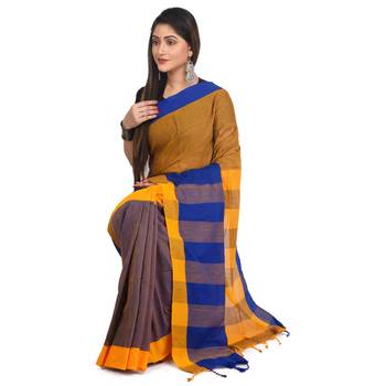 Multicolor plain cotton saree  3