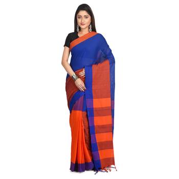 Multicolor plain cotton saree  2