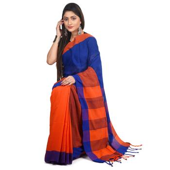 Multicolor plain cotton saree  3