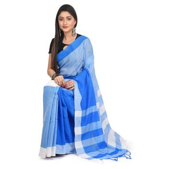 Multicolor plain cotton saree  3