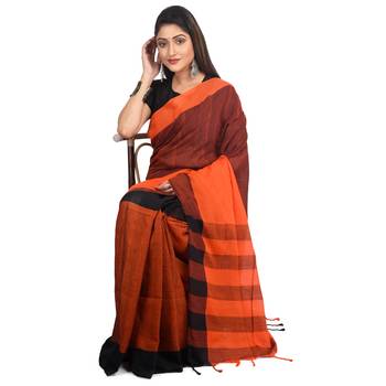 Multicolor plain cotton saree  3