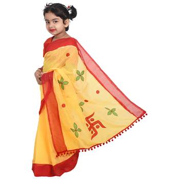 Yellow embroidered cotton silk saree with blouse 1