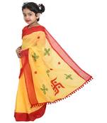 Yellow embroidered cotton silk saree with blouse