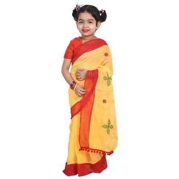 Yellow embroidered cotton silk saree with blouse 2