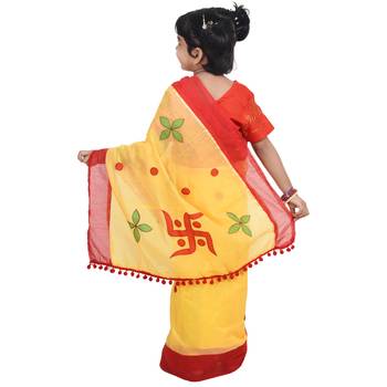 Yellow embroidered cotton silk saree with blouse 3