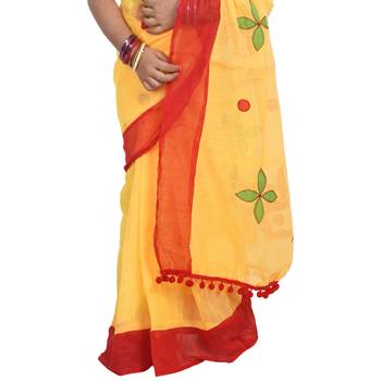 Yellow embroidered cotton silk saree with blouse 4