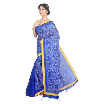 Blue embroidered cotton silk saree  1
