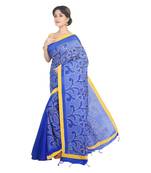Blue embroidered cotton silk saree 