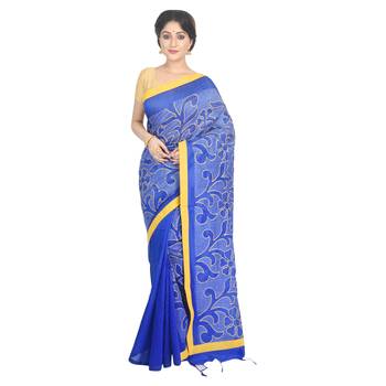 Blue embroidered cotton silk saree  2