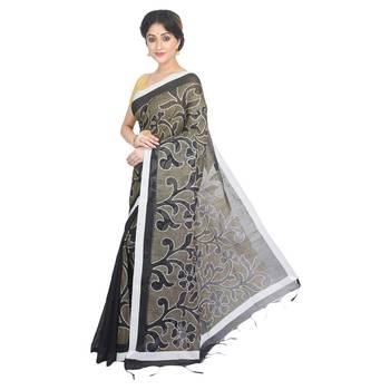 Black embroidered cotton silk saree  1