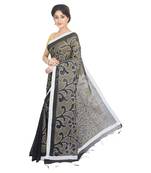 Black embroidered cotton silk saree 