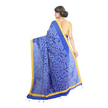 Blue embroidered cotton silk saree  3