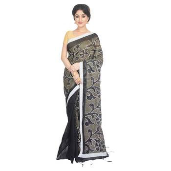Black embroidered cotton silk saree  2