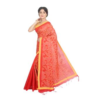 Red embroidered cotton silk saree  1