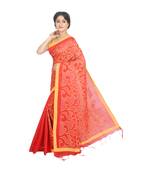 Red embroidered cotton silk saree 