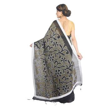 Black embroidered cotton silk saree  3