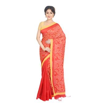 Red embroidered cotton silk saree  2
