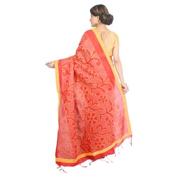Red embroidered cotton silk saree  3