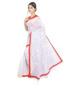 White embroidered cotton silk saree 