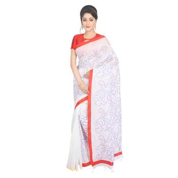 White embroidered cotton silk saree  2