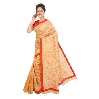 Bronze embroidered cotton silk saree  1