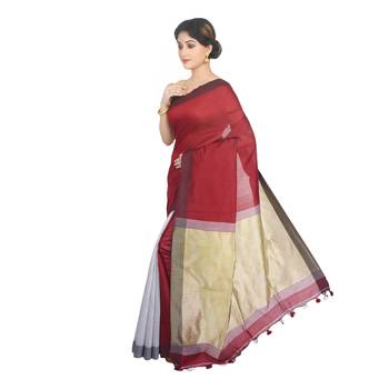 Maroon plain cotton silk saree  1